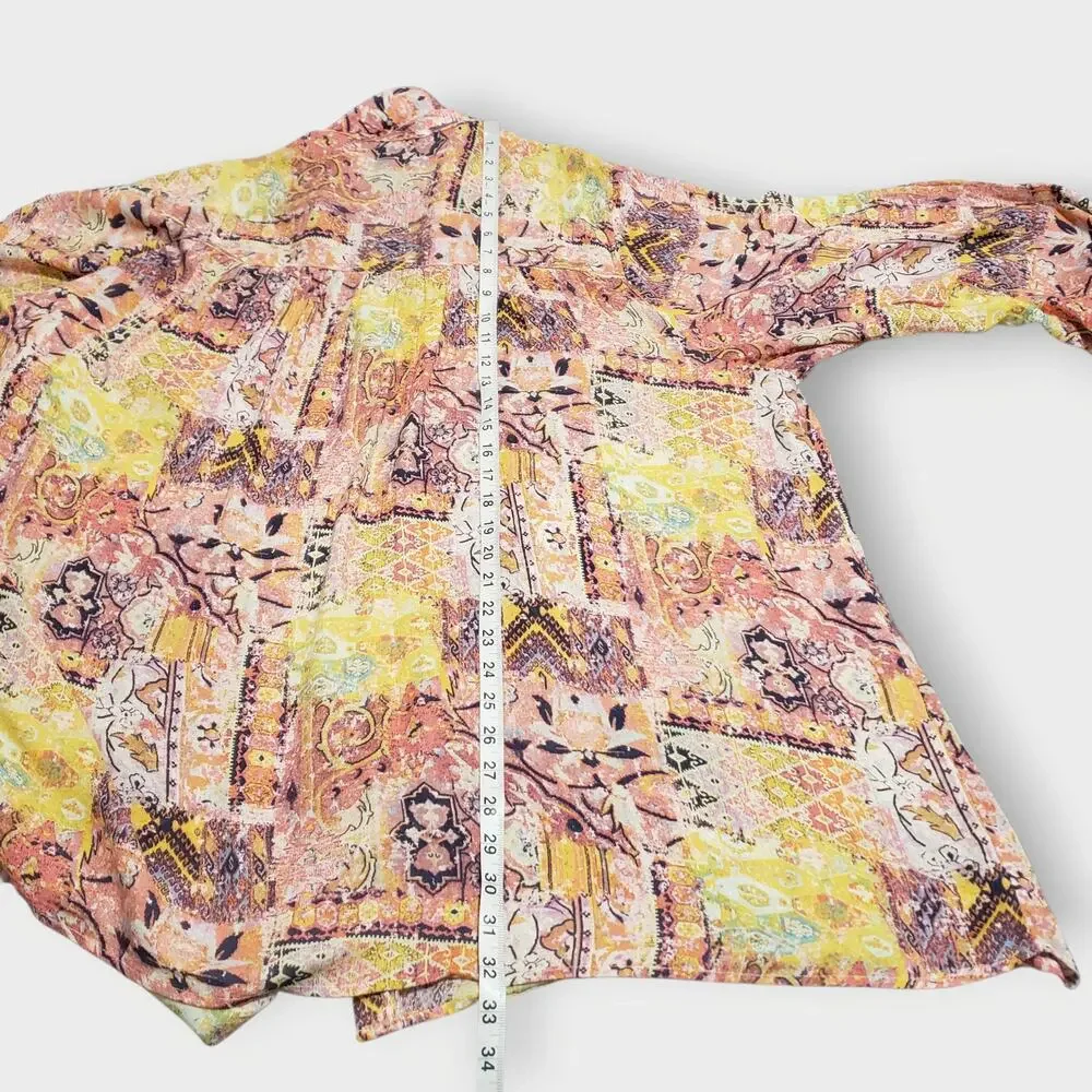 Jane + Delancey‎ 3X Pink Abstract Pleated Button Up Shirt Artsy Lagen Colorful